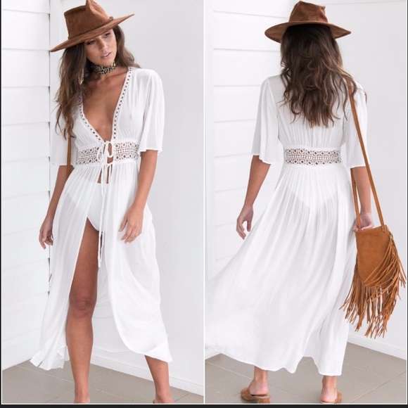 yannis Other - Boho beach dress coverup white crochet kimono top